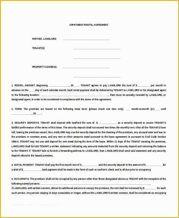 Free Apartment Lease Agreement Template Of 20 Apartment Rental Agreement Templates Free Sample