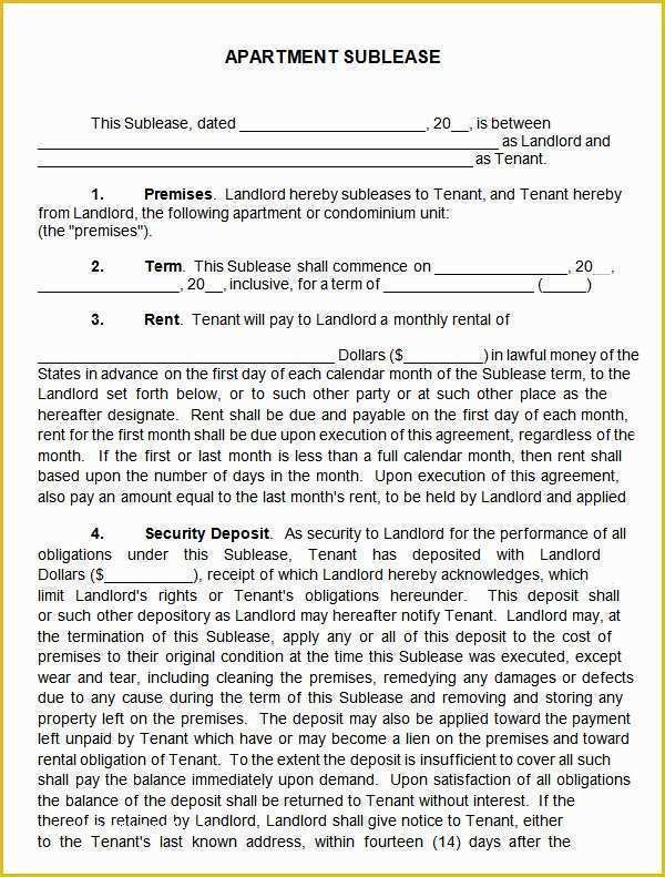 Free Apartment Lease Agreement Template Of 23 Sample Free Sublease Agreement Templates to Download