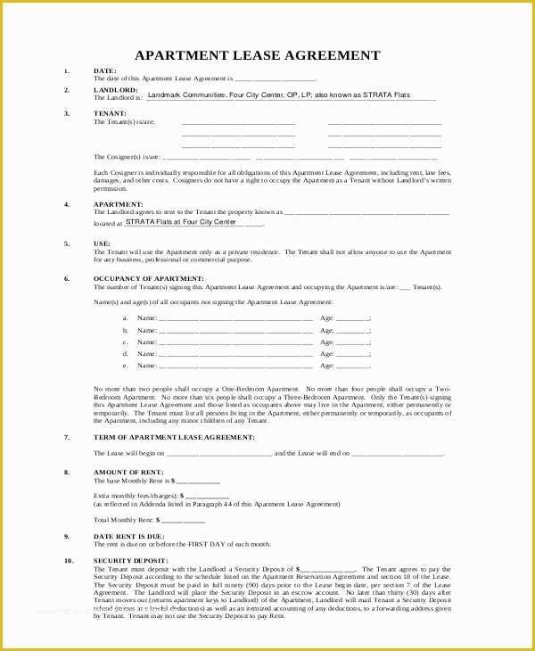 Free Apartment Lease Agreement Template Of 8 Sample Apartment Lease Agreements – Pdf Word