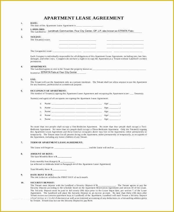 Free Apartment Lease Agreement Template Of 8 Sample Apartment Lease Agreements – Pdf Word