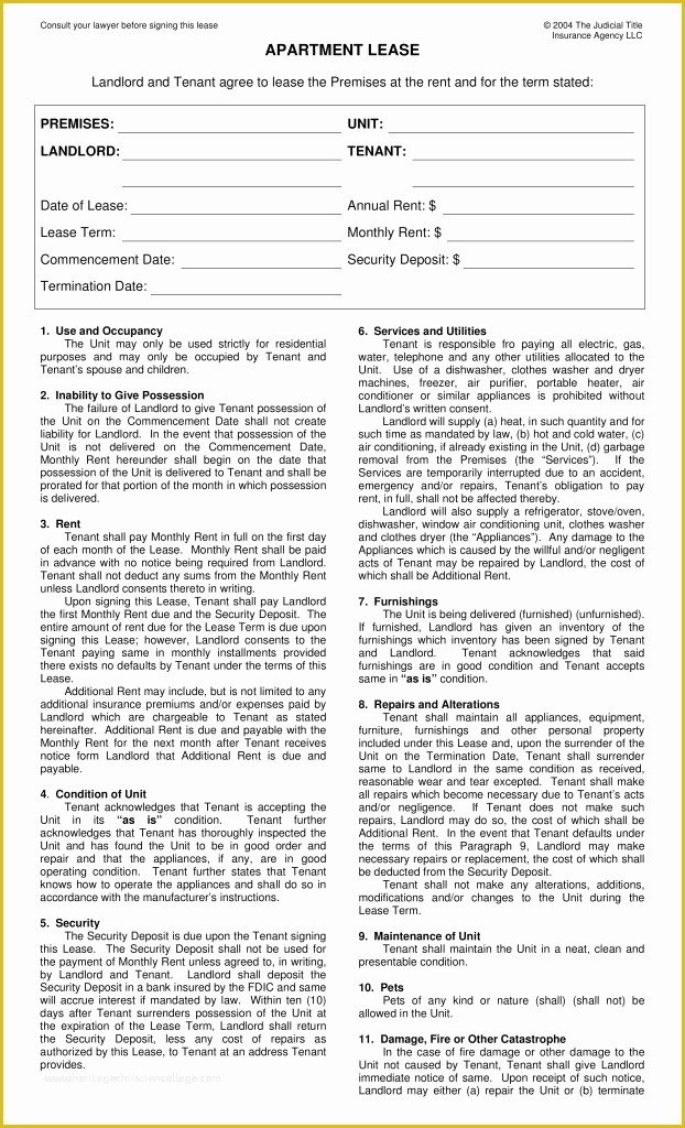 Free Apartment Lease Agreement Template Of Free New York Standard Apartment Lease Agreement form