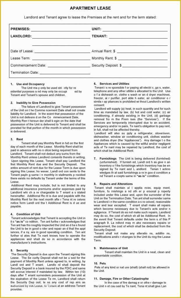 Free Apartment Lease Agreement Template Of Free Printable Apartment Lease Agreement Printable
