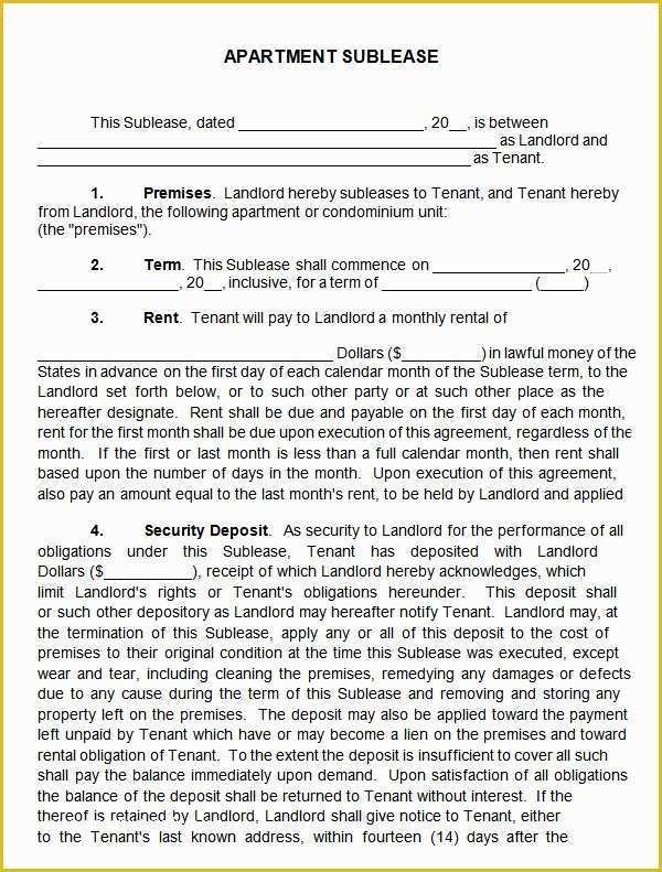 Free Apartment Lease Agreement Template Word Of 23 Sample Free Sublease Agreement Templates to Download