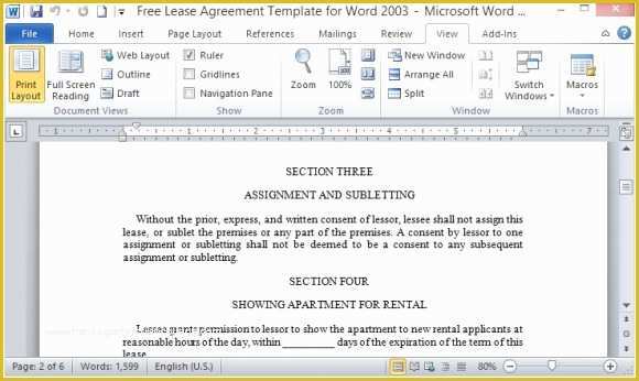 Free Apartment Lease Agreement Template Word Of Free Lease Agreement Template for Word