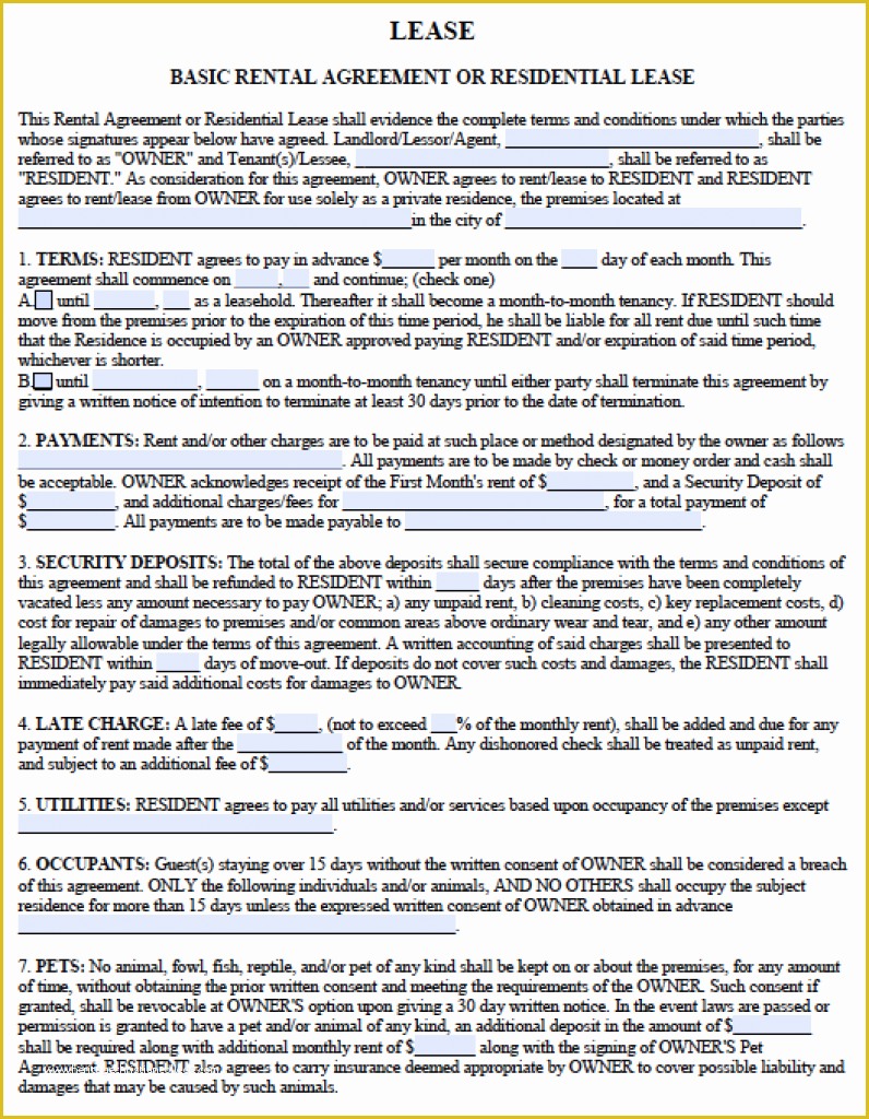 Free Apartment Lease Agreement Template Word Of Georgia Standard Residential Lease Agreement