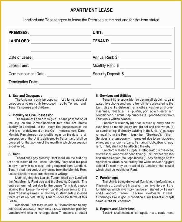 Free Apartment Lease Agreement Template Word Of Lease Template – 20 Free Word Pdf Documents Download