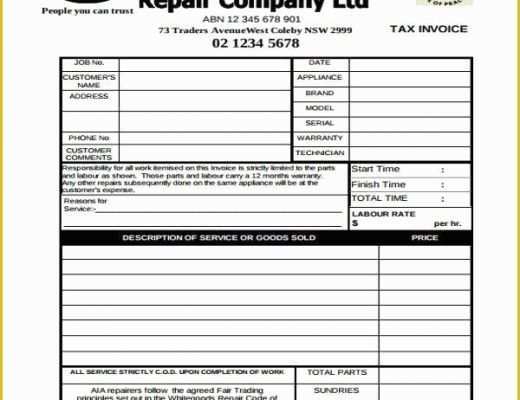 Free Appliance Repair Invoice Template Of 34 Invoice form Examples
