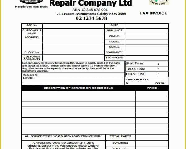 Free Appliance Repair Invoice Template Of 34 Invoice form Examples