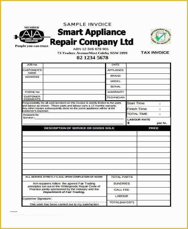 Free Appliance Repair Invoice Template Of 34 Invoice form Examples