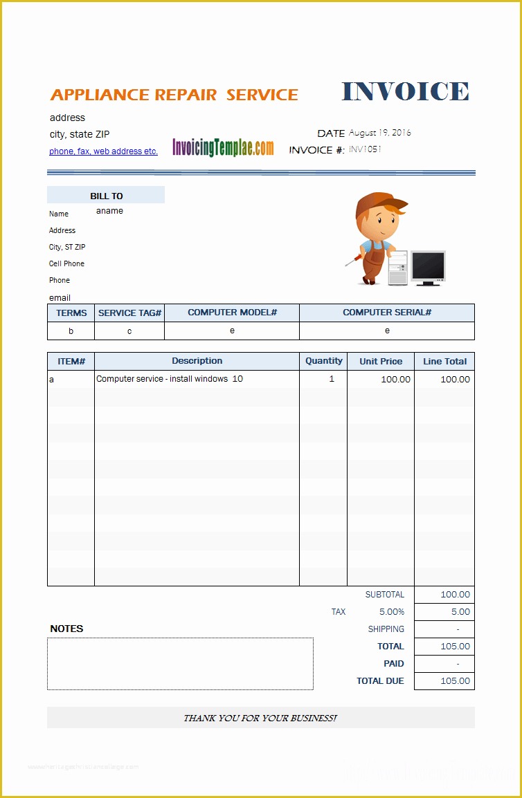 Free Appliance Repair Invoice Template Of Appliance Repair Service Invoice Template