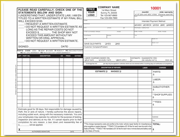 Free Appliance Repair Invoice Template Of Florida Approved Auto form