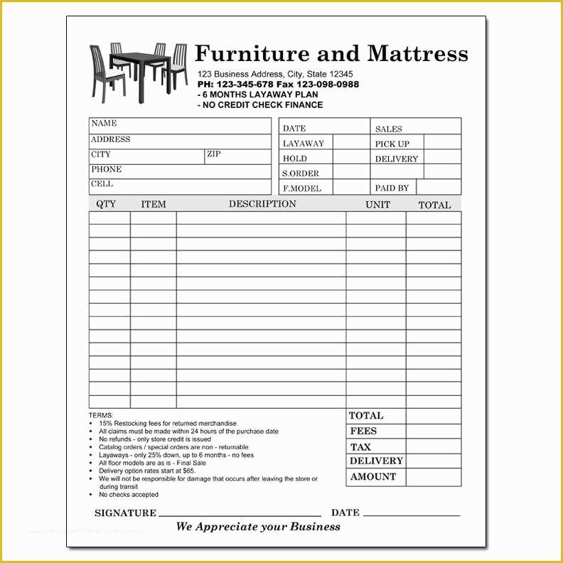 Free Appliance Repair Invoice Template Of Furniture Sales Receipts Custom Carbonless Printing