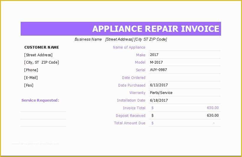 Free Appliance Repair Invoice Template Of Ms Excel Jewelry Invoice Template