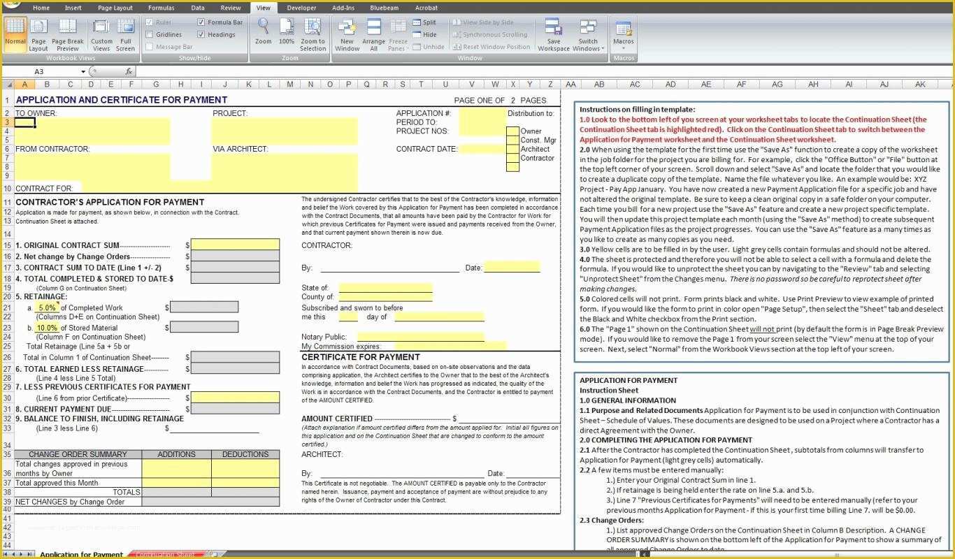 Free Application for Payment Template Of Aia Change order form