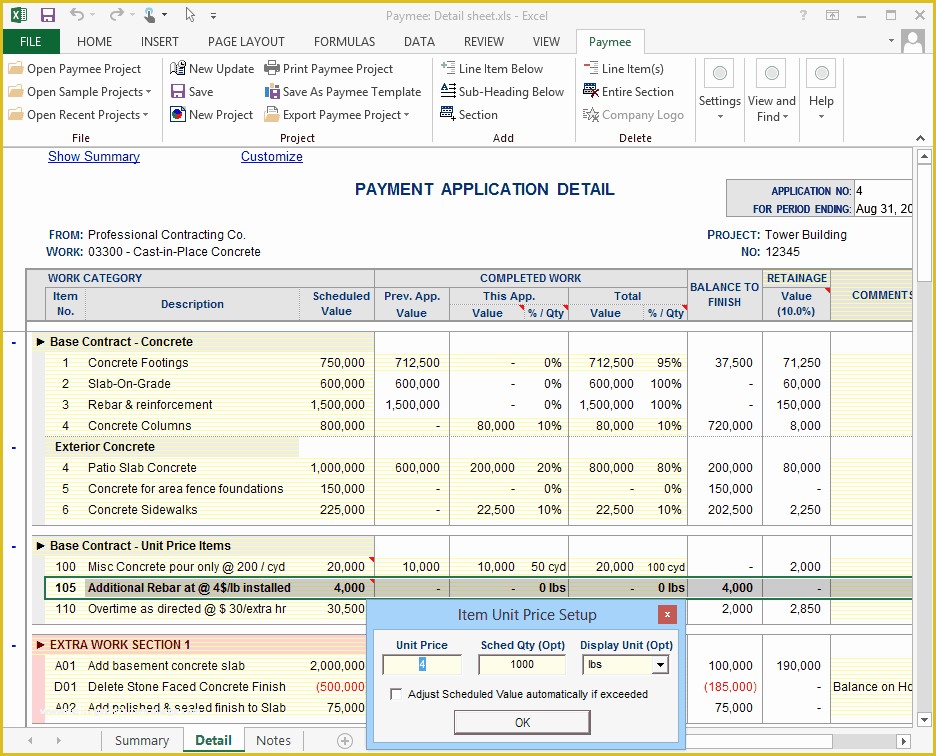 Free Application for Payment Template Of Progress Payment Billing software Print to Aia G702