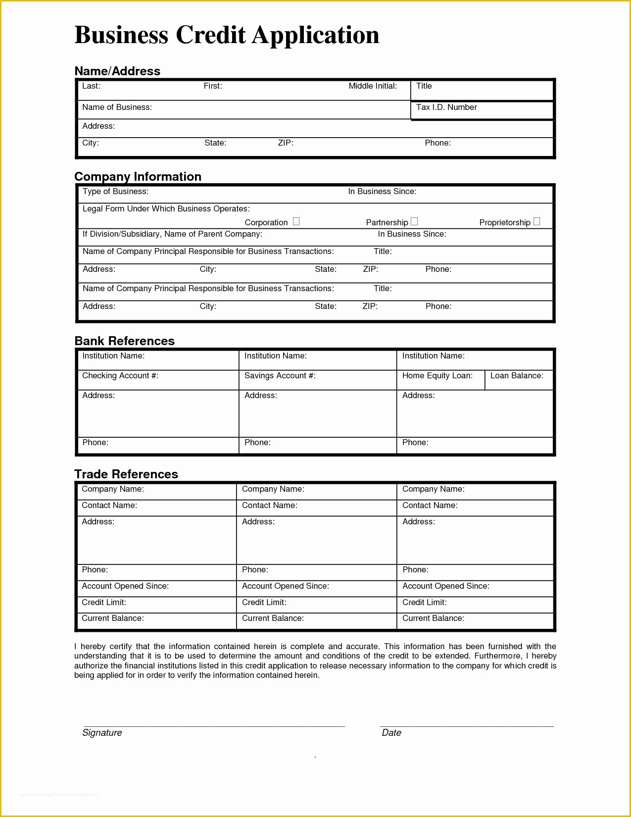 Printable Free Business Credit Application Template Word