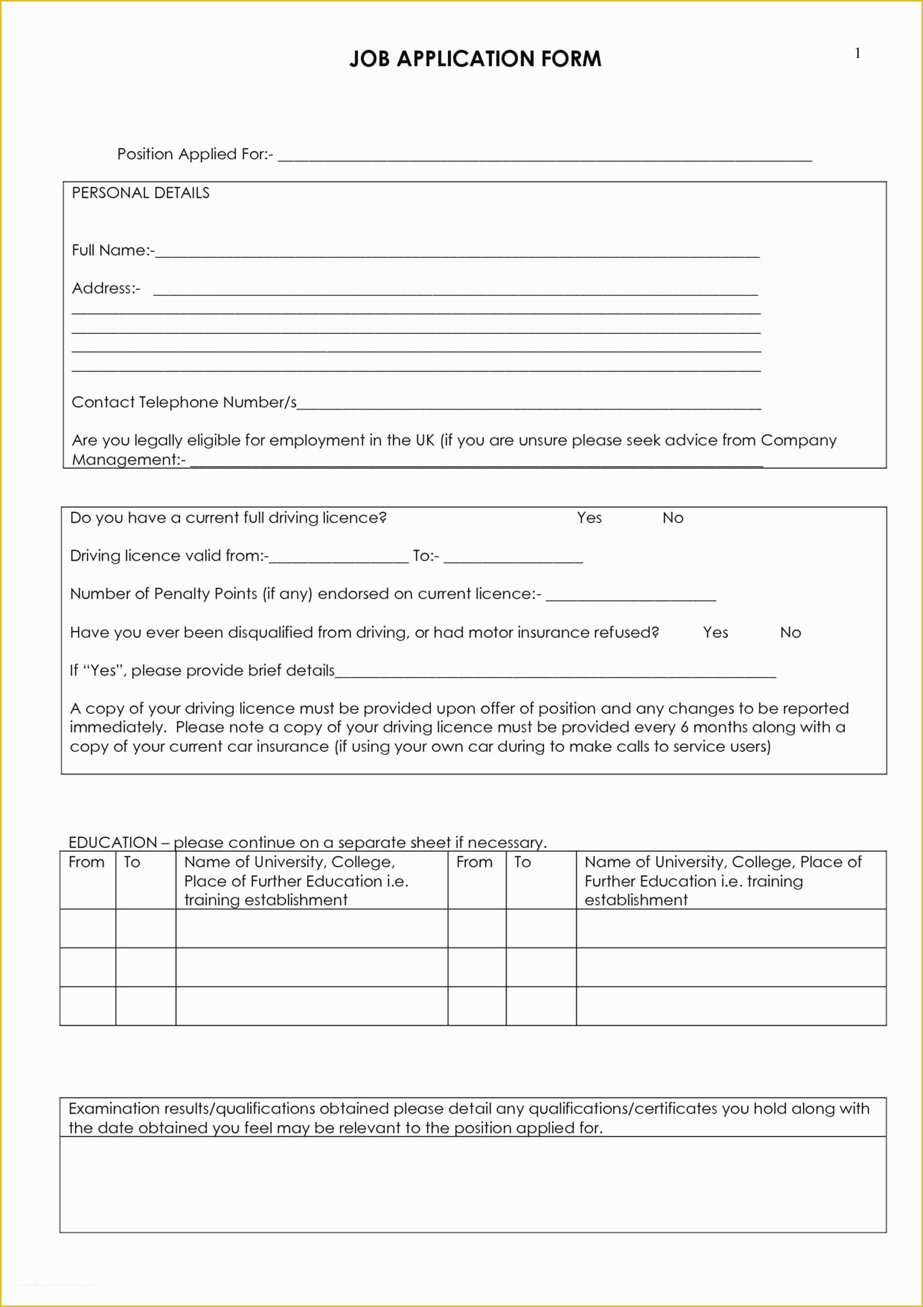Free Application form Template Of Free Employment Job Application form Template Sample