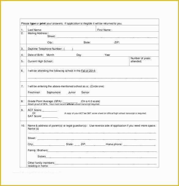 Free Application form Template Of Scholarship Application Template – 10 Free Word Pdf