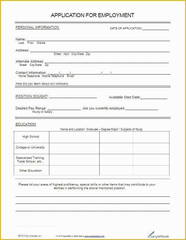 Free Application Template Of 22 Employment Application form Template Free Word Pdf