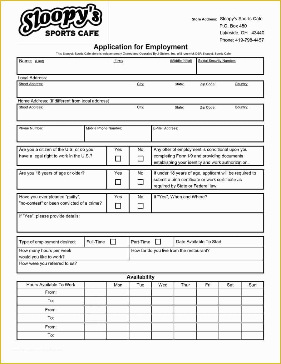 Free Application Template Of 50 Free Employment Job Application form Templates