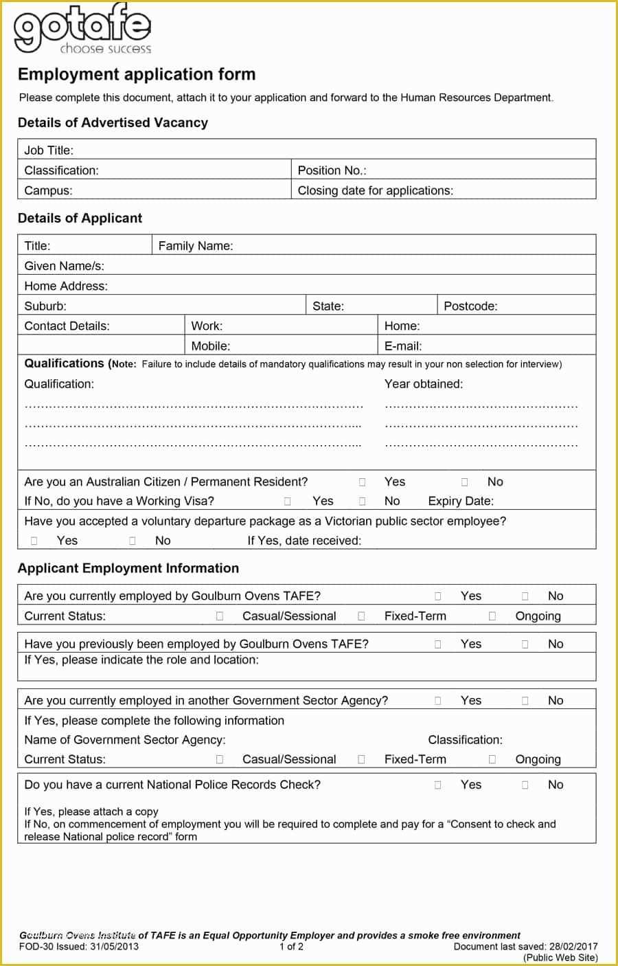 Free Application Template Of 50 Free Employment Job Application form Templates