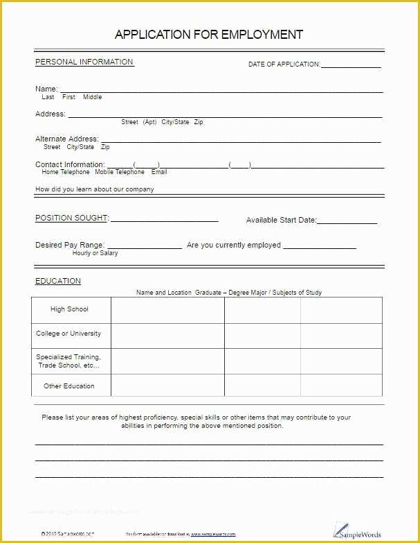Free Application Template Of Application for Employment Template Invitation Template