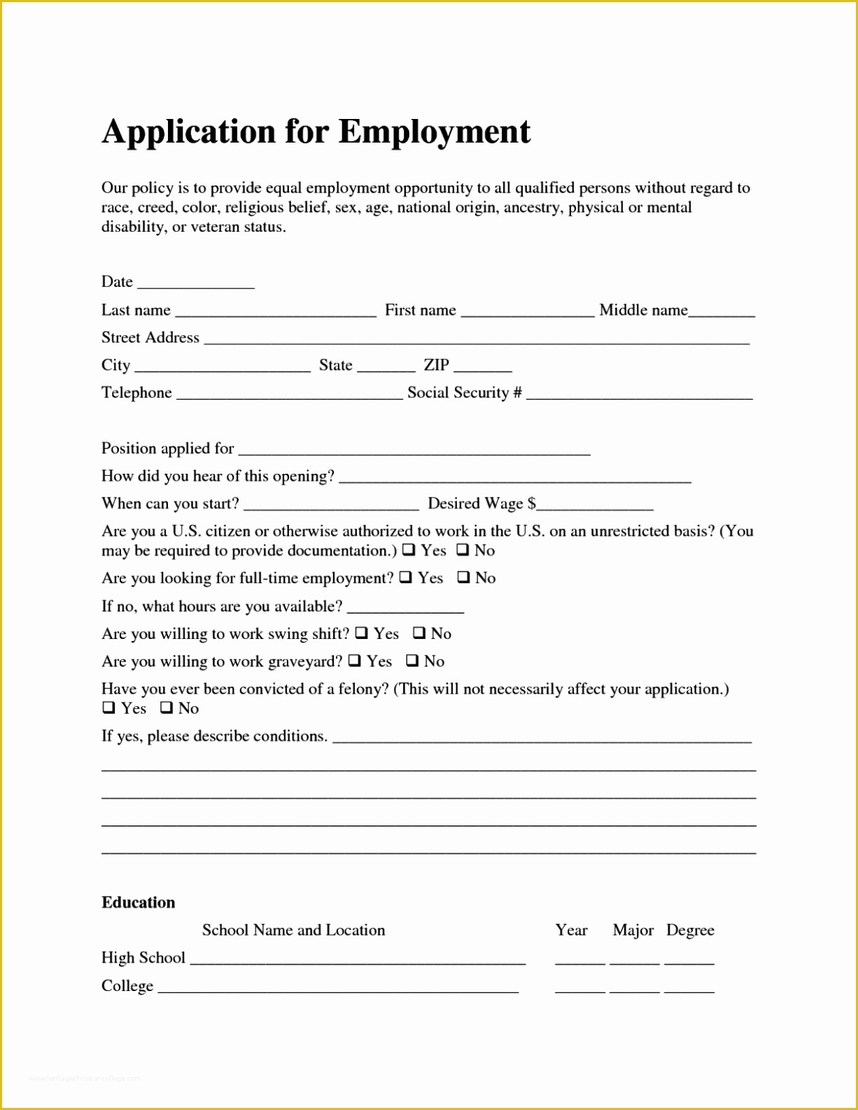 Free Application Template Of Free Employment Application Template Pdf