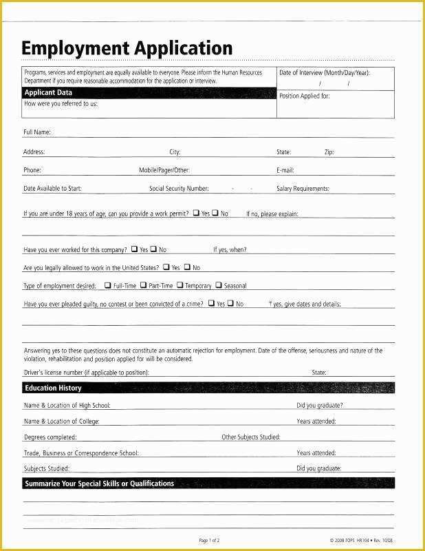 Free Application Template Of Free Printable Application for Employment Template