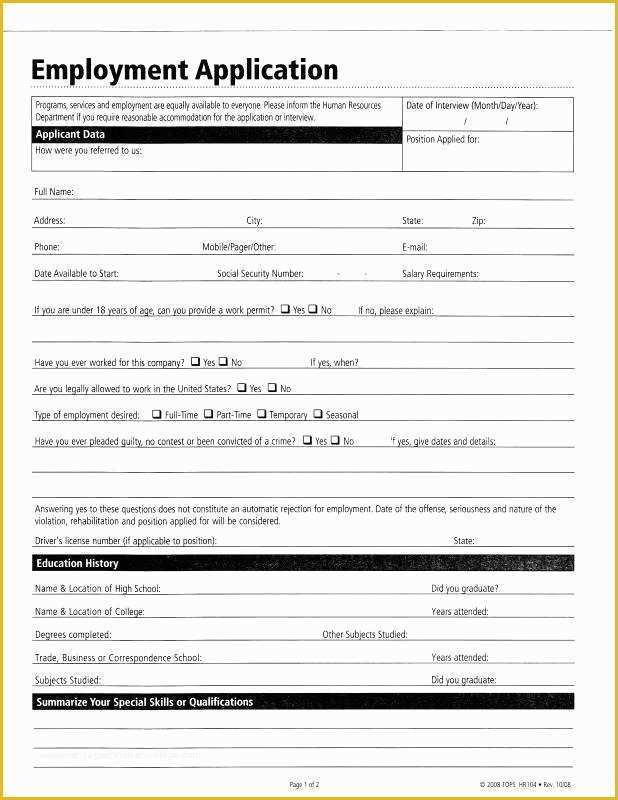 Free Application Template Of Free Printable Application for Employment Template