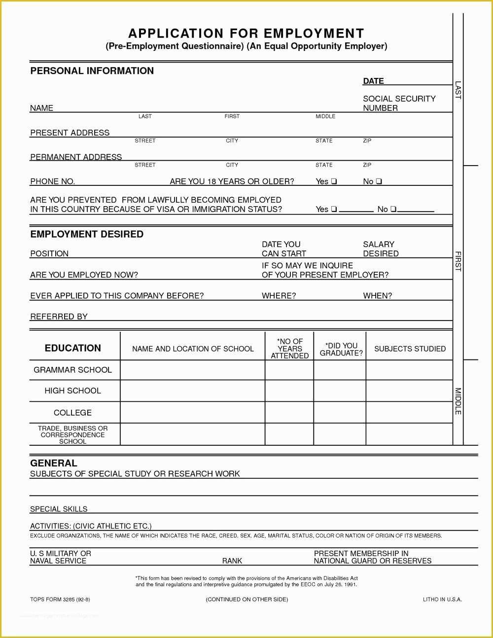Free Application Template Of Free Printable Generic Job Application Template Job