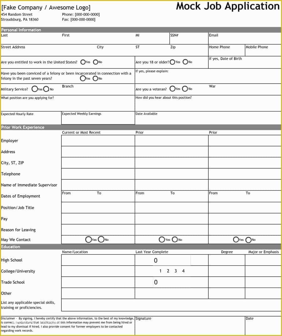 Free Application Template Of Job Application Template