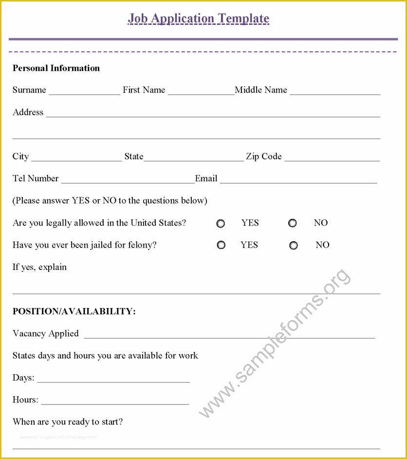 Free Application Template Of Job Application Template Sample forms