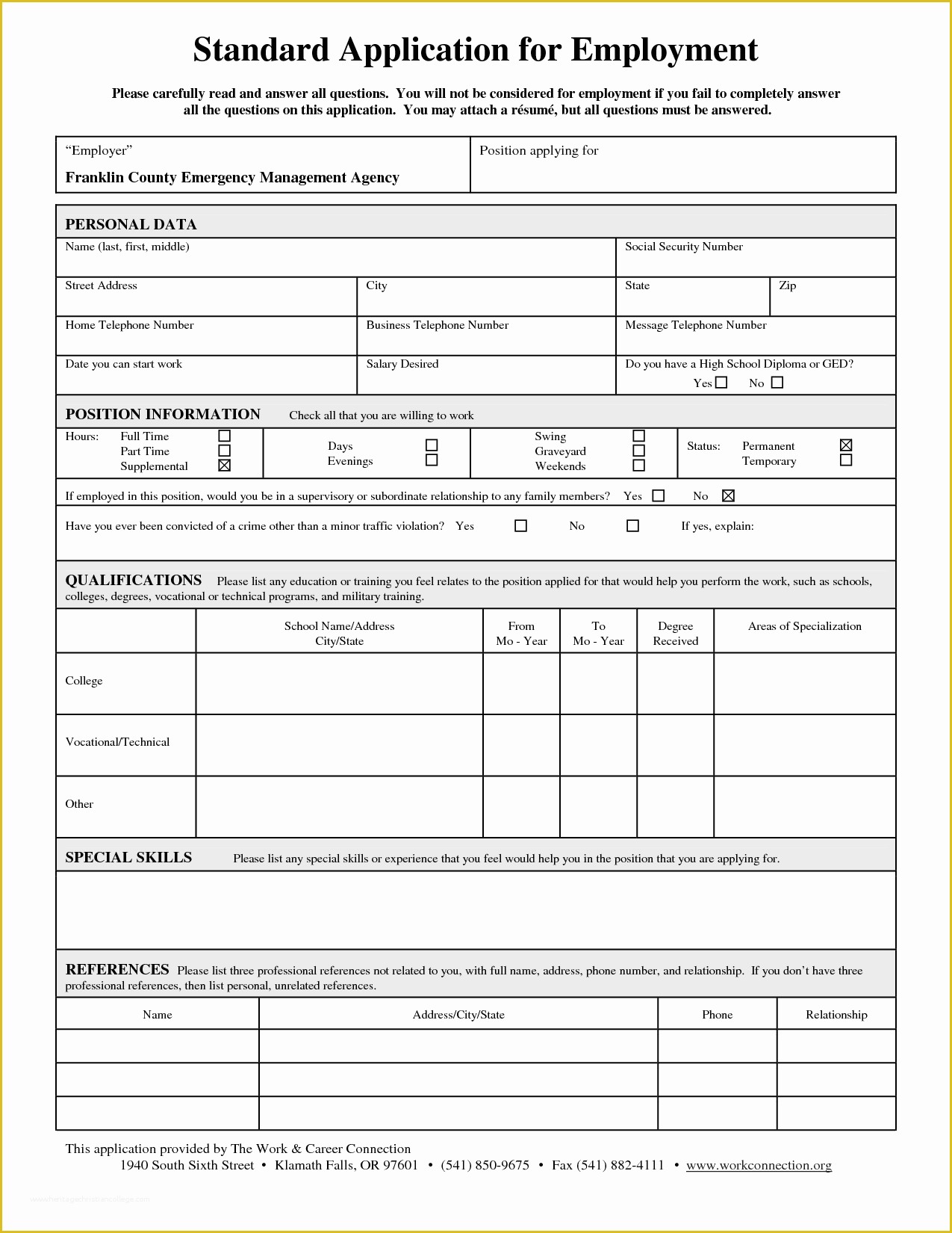 Free Application Template Of Standard Job Application form