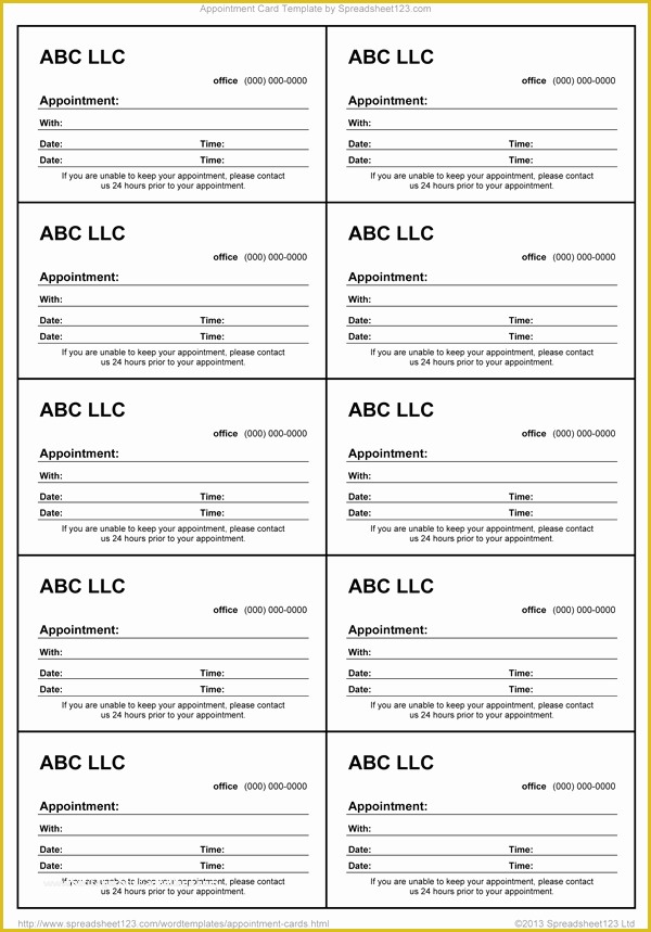 Free Appointment form Template Of Appointment Card Template for Word
