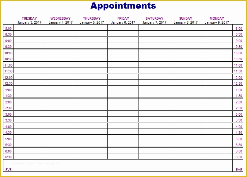 Printable Appointment Schedule Form Printable Forms Free Online