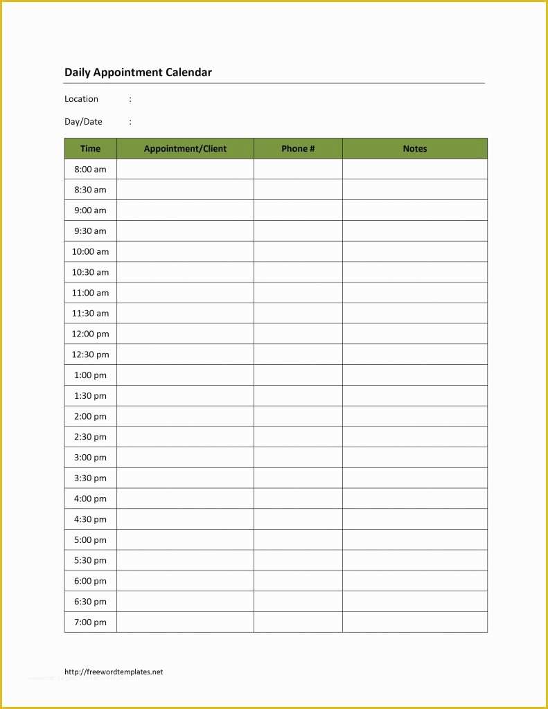 Free Appointment form Template Of Daily Appointment Calendar Template