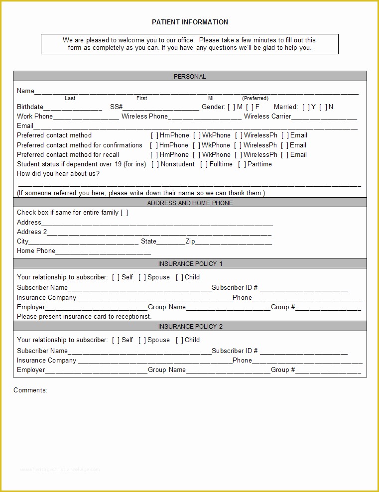 Free Appointment form Template Of Open Dental software Registration forms