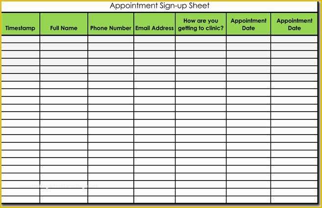 Free Appointment form Template Of Signup Sheet Templates 40 Sheets