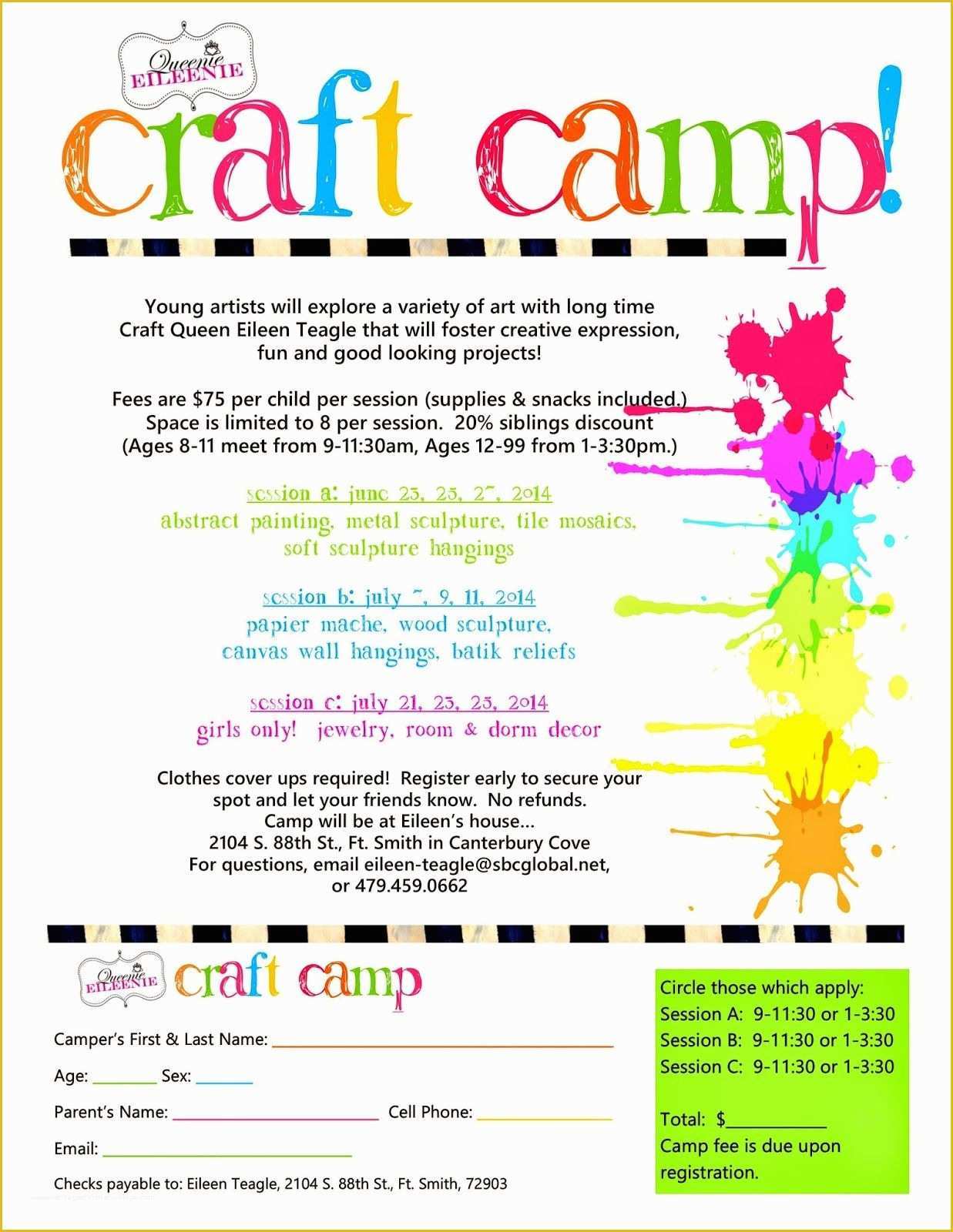 Free Art Class Flyer Template Of Queenie Eileenie Announcing Summer Craft Camp and Artie