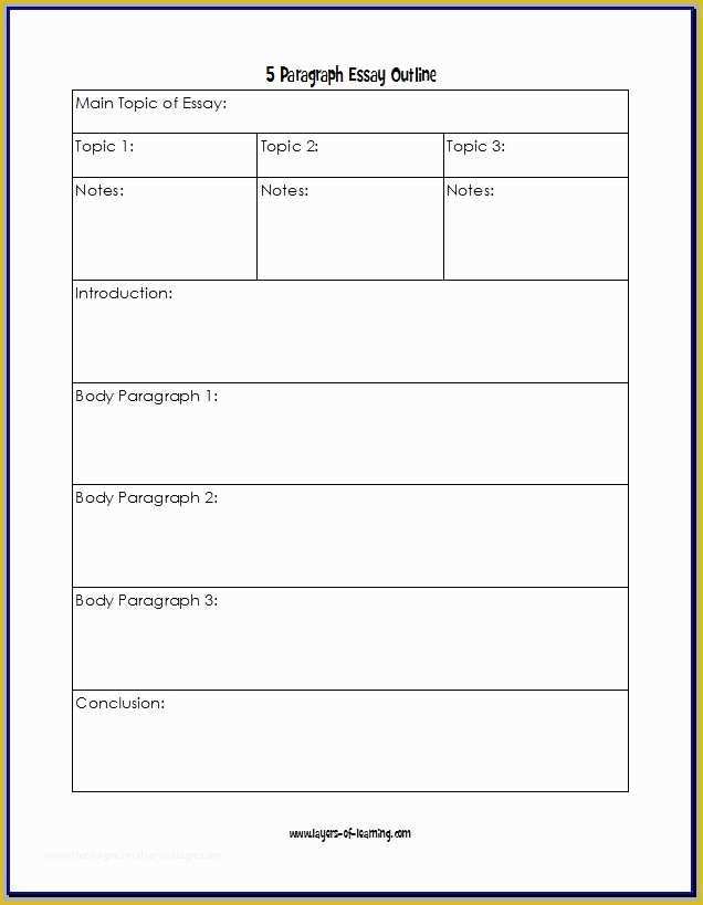 Free Article Writing Template Of Free Printable Outline for the Five Paragraph Essay
