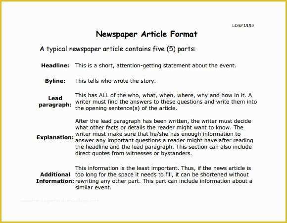 Free Article Writing Template Of Newspaper Article format