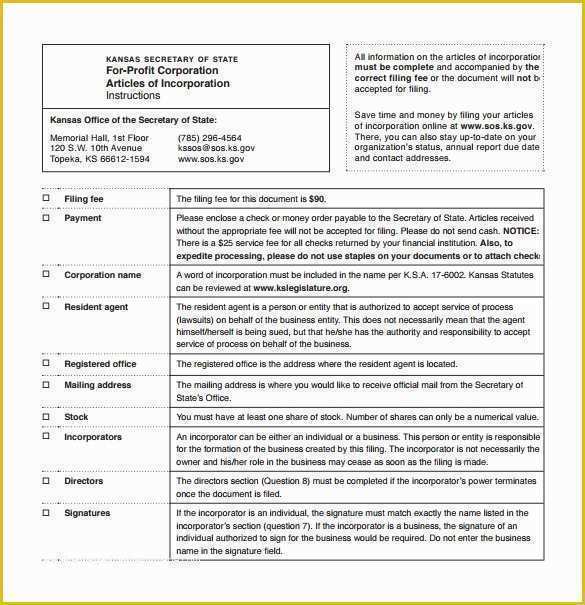 Free Articles Of organization Template Of 9 Sample Articles Of Incorporations