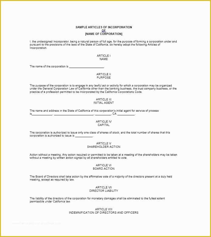 Free Articles Of organization Template Of Articles Of Incorporation 47 Templates for Any State