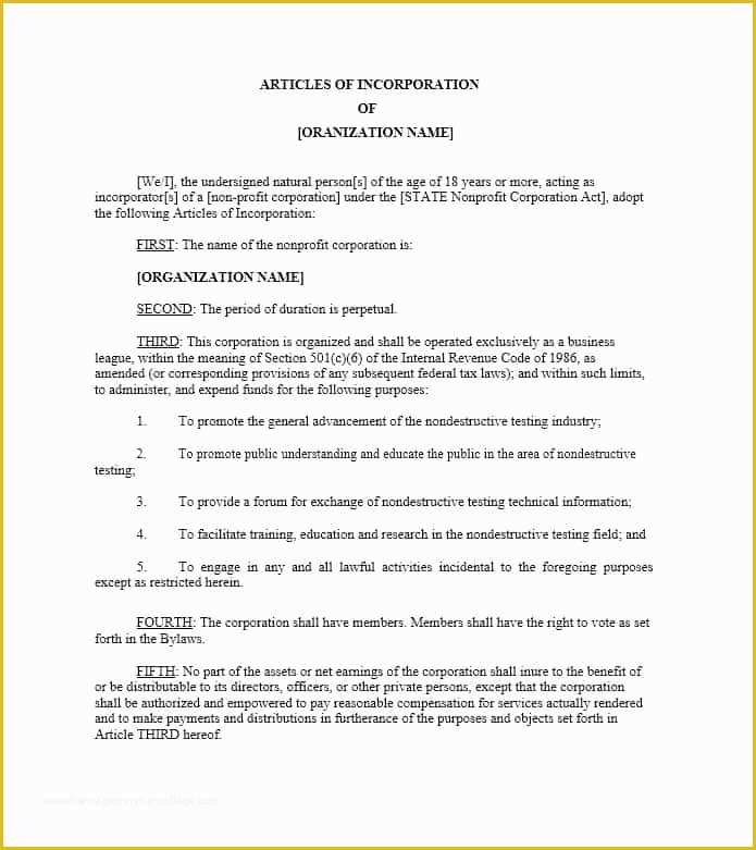 Free Articles Of organization Template Of Articles Of Incorporation 47 Templates for Any State