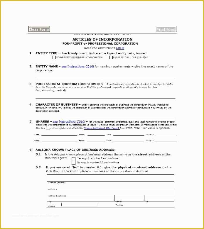 Free Articles Of organization Template Of Articles Of Incorporation 47 Templates for Any State