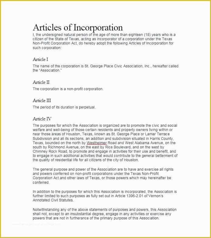 Free Articles Of organization Template Of Articles Of Incorporation 47 Templates for Any State