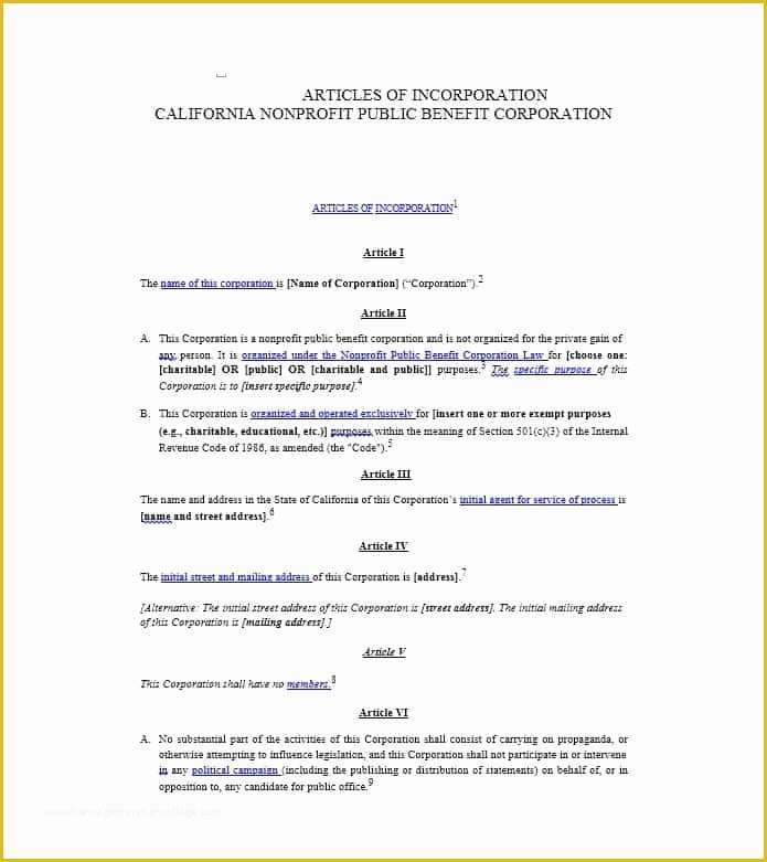 Free Articles Of organization Template Of Articles Of Incorporation 47 Templates for Any State