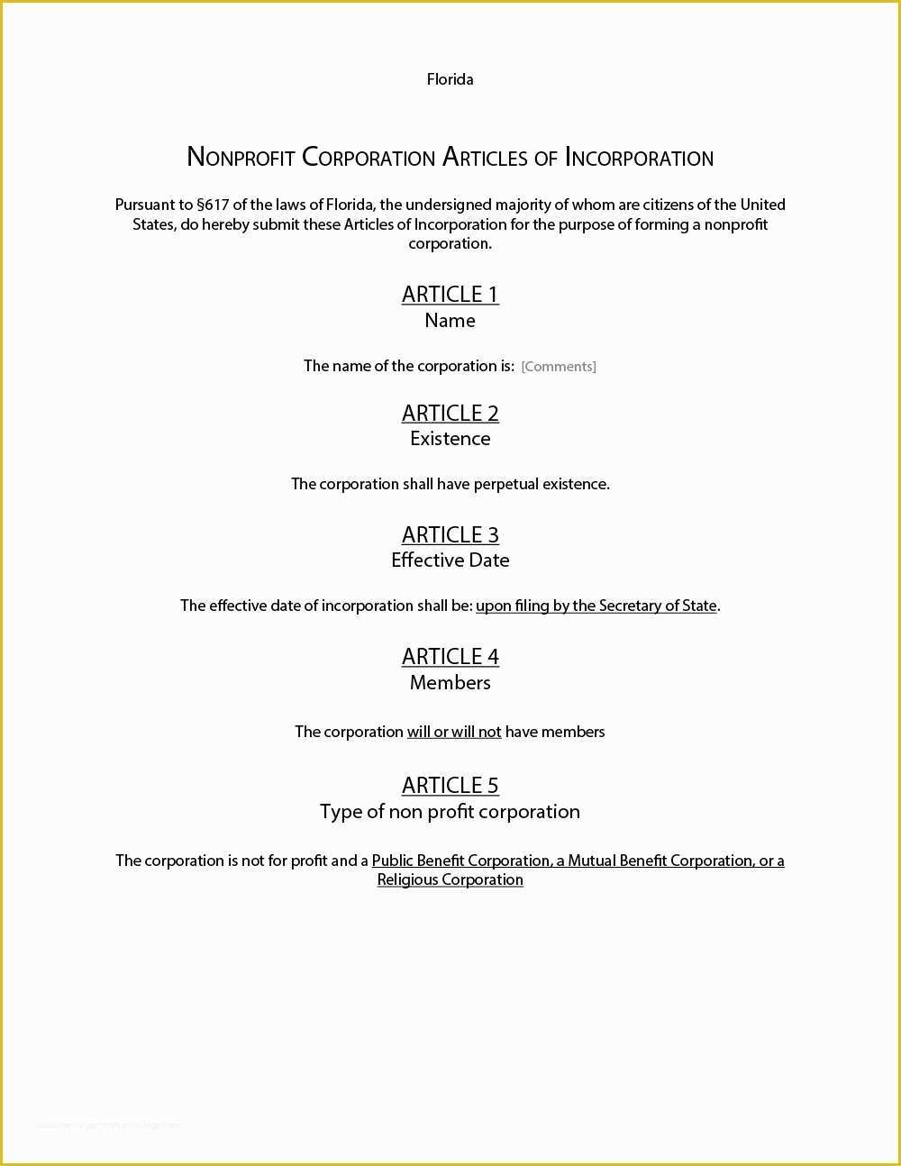 Free Articles Of organization Template Of Articles Of Incorporation – Free Sample Template form