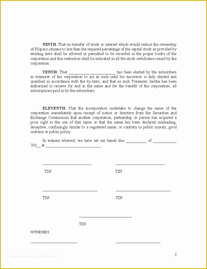 Free Articles Of organization Template Of Articles Of Incorporation Sample Free Download