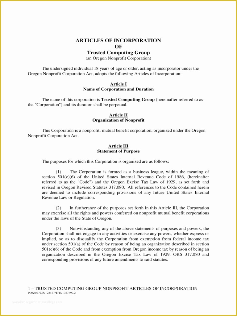 Free Articles Of organization Template Of Articles Of Incorporation Template 6 Free Templates In